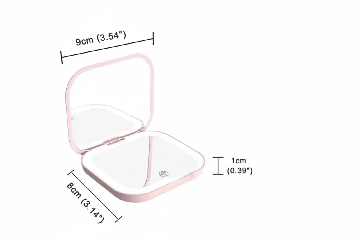 Mini Espejo de Maquillaje Portátil con Luz LED y Aumento 2X